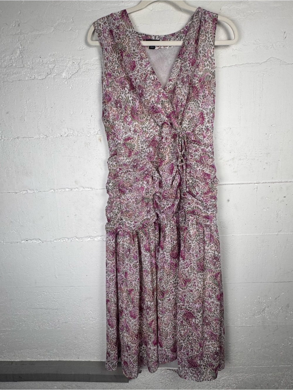 ANN TAYLOR ORCHID GLOW FLORAL RUCHED FLARE MIDI DRESS SZ 6 P - Picture 3 of 16
